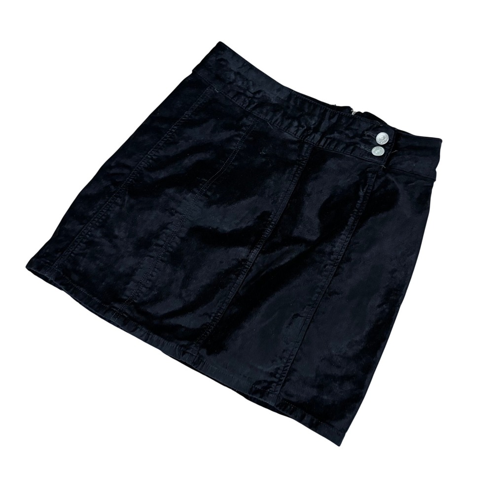 FREE PEOPLE Retro Velvet Mini Skirt Womens 29 Black High Rise Y2K Stretch Zip